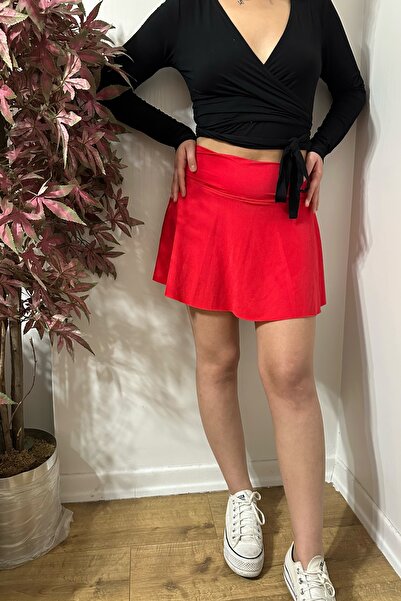 Nilmay mayo Pantaloni roșii de sport fustă pantalon scurtă talie înaltă pentru sport și baie