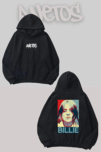 Anetos Billie Eilish 6 Sırt cu imprimeu Negru cu glugă Swea tricou