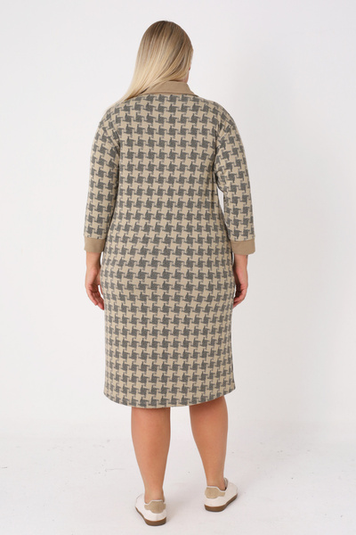 İntensive Patterned Zippered Jacquard Turtleneck Pocketed Three Quarter Sleeve Women's Plus Size Dress