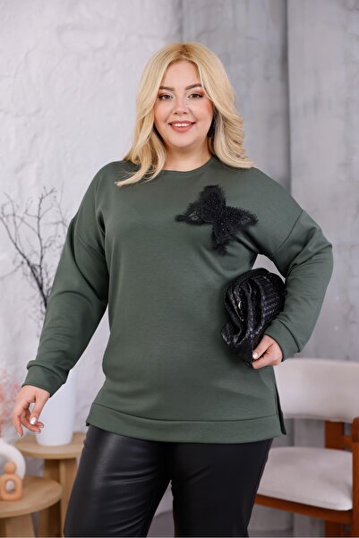 Siyezen Plus Size Modal Fabric Sweatshirt with Butterfly Accessories