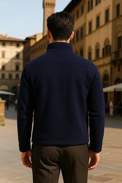 COMBİNE MİCHAİL Men's Winter Casual Thick Navy Blue Fleece