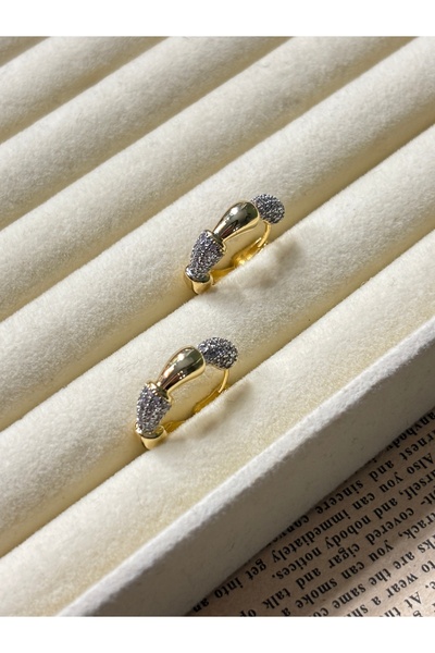 lotusbybuket أقراط دائرية ملتفة متوسطة الحجم من الفولاذ بنسبة 100% مرصعة بحجر...