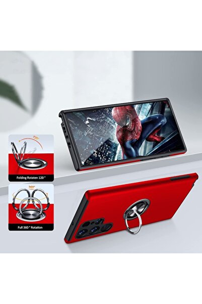 TYBO Protective case for Samsung Galaxy S22 Ultra, Hybrid shockproof, Kickstand, 360° rotating ring, Red