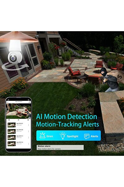 Generic كاميرا مراقبة V380 PRO مزودة بمصباح كهربائي (واي فاي داخلي/خارجي، بدقة 1080 بكسل، واكتشاف الإنسان بالذكاء الاصطناعي، واتجاهين)