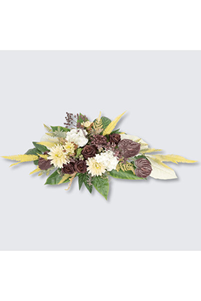 Artificiale Rolio Aranjament Funerar Artificial cu Trandafiri Maro, Hortensii si Anthurium – 118 cm