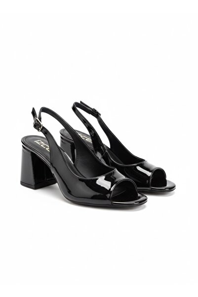 İZCE MODA Women's High Heel Ankle Strap Black Patent Leather