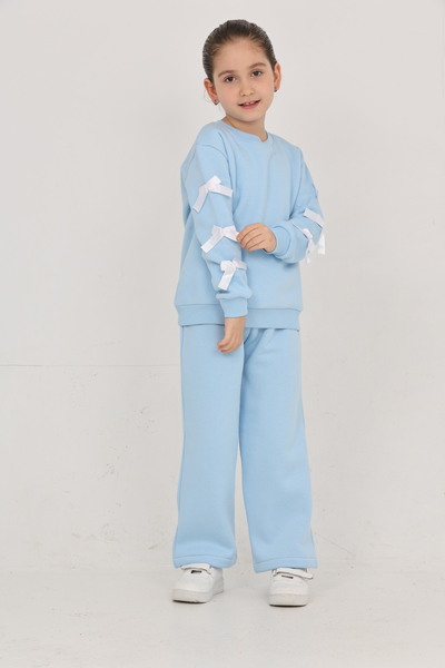 ERDEM KIDS Κοριτσίστικο Σετ Φούτερ με επένδυση fleece Κορδέλες-Βασικό Φούτερ με Χαλαρή Εφαρμογή και Φούτερ Palazzo