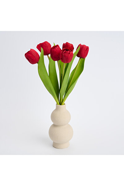 Artificiale Rolio Bouquet of 6 Artificial Red Tulips - Realistic and Elegant, Ideal for Sophisticated Decors