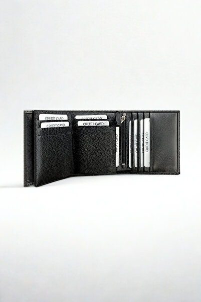VANİLLA COLLECTİON Name B Printed Genuine Leather Wallet with Zipper, 11 Card Compartments, Upright Model