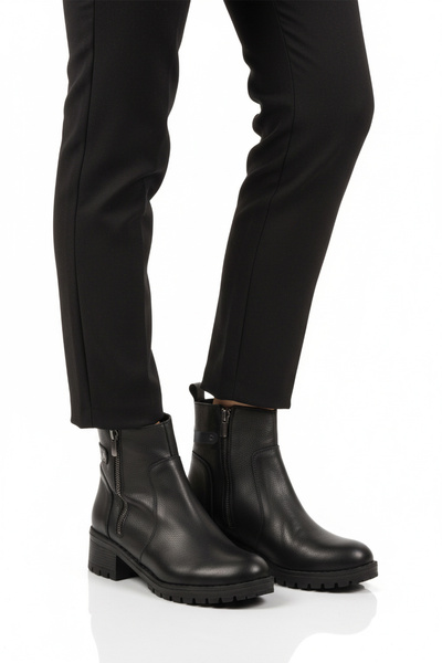 AYAKMOD Cizme cu toc pentru femei, din piele naturală, cu fermoar, fleece, 46...