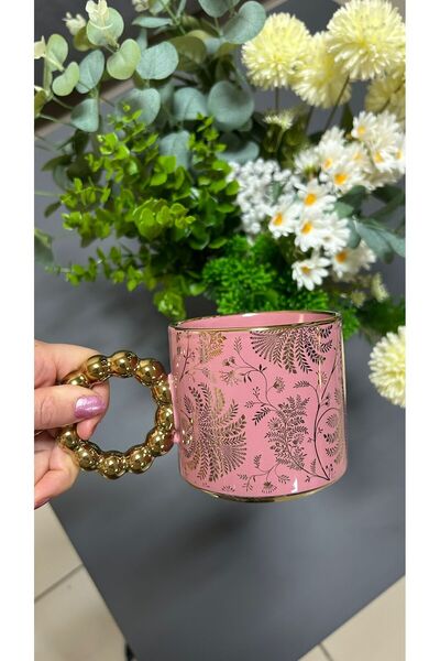 LAVİNYACONCEPT كوب بورسلين - بمقبض ذهبي ونقش - 300 مل