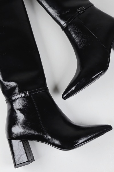 NiceDiffer kadın sivri burun kalın topuklu uzun çizme