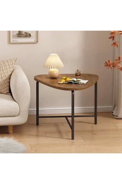 UNİBOX Coffee Table, Triangular, MDF Top, Metal Frame, Dimensions 64 x 52 x 51 cm, Natural Black