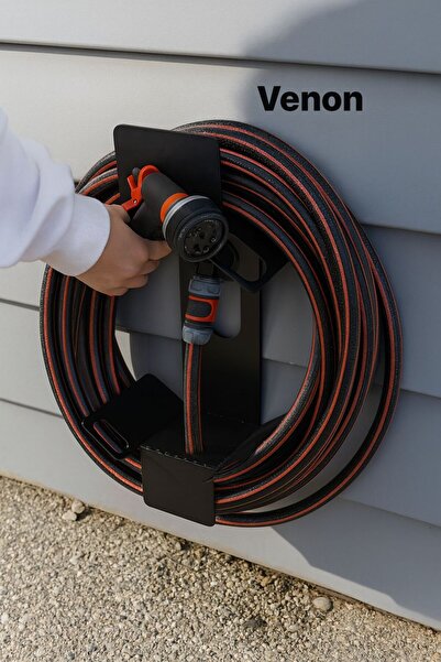 VENON Dolama Kolaylıklı Metal Siyah Hortum Askısı Hortum Tutucu Hem Duvar Hem Duvar Musluk