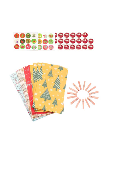 OEM Set 24 pungi pentru calendar advent, 22 x 8 x 12 cm, hartie, lemn, multicolor