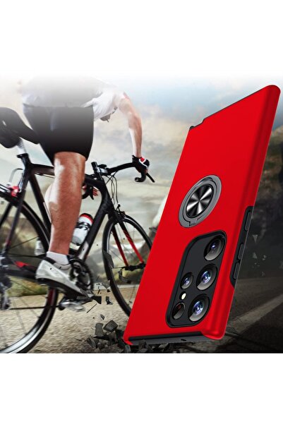 TYBO Protective Case for Samsung Galaxy S23 Ultra - Hybrid Shockproof, 360° Rotating Ring Kickstand, Red