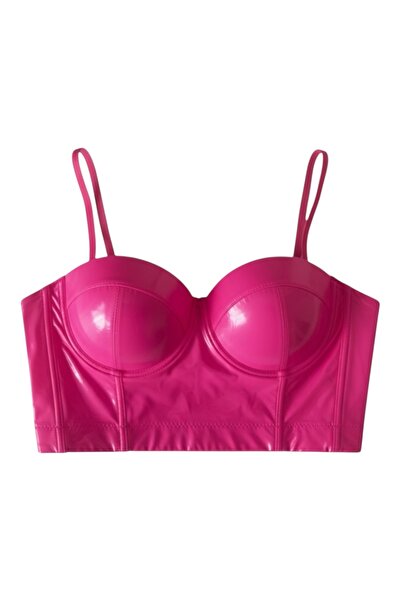 Valoria Stil Fuşya Parlak Deri Görünümlü Destekli Büstiyer Korse