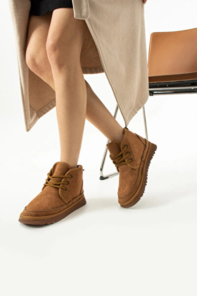 TubiBella İçi Yünlü Mat Taba Renkli Süet Kadın Bot