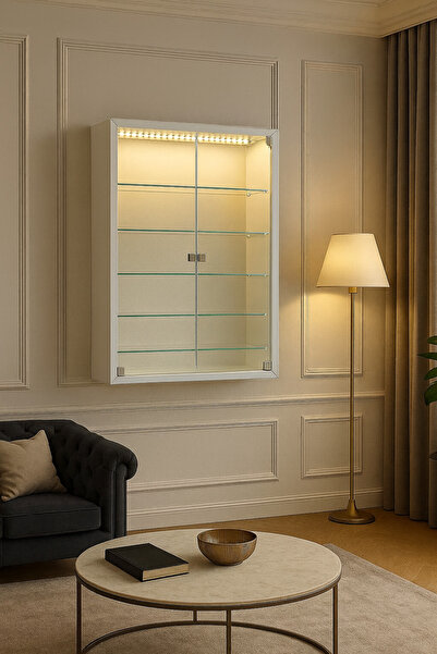 xhomedekor 90x78x30 cam raflı cam kapaklı dolap