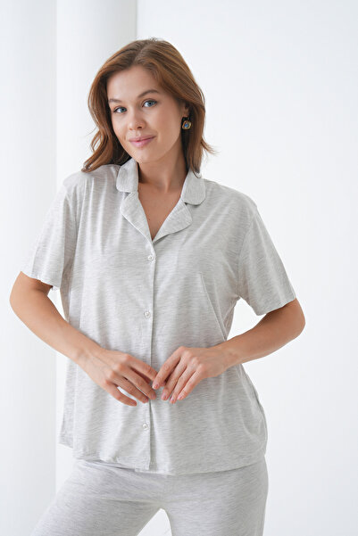 MAMAYAGA Women's Cotton Shirt Capri Stylish Casual Curve Bottom Top Nightwear Set