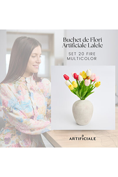 Artificiale Rolio Bouquet of 20 Multicolored Artificial Tulips - Realistic and Elegant, Ideal for Cheerful Decorations