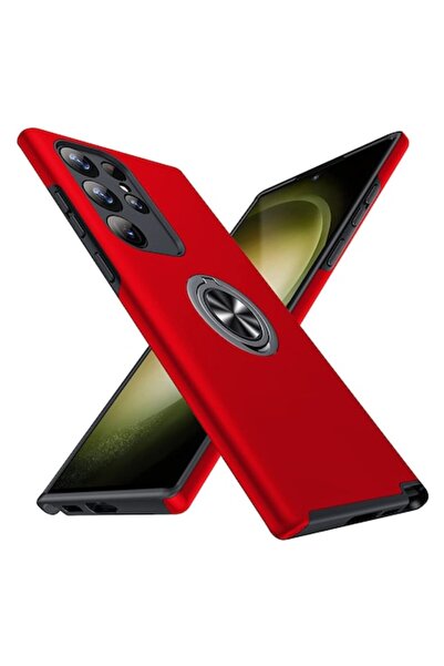 TYBO Protective Case for Samsung Galaxy S23 Ultra - Hybrid Shockproof, 360° Rotating Ring Kickstand, Red