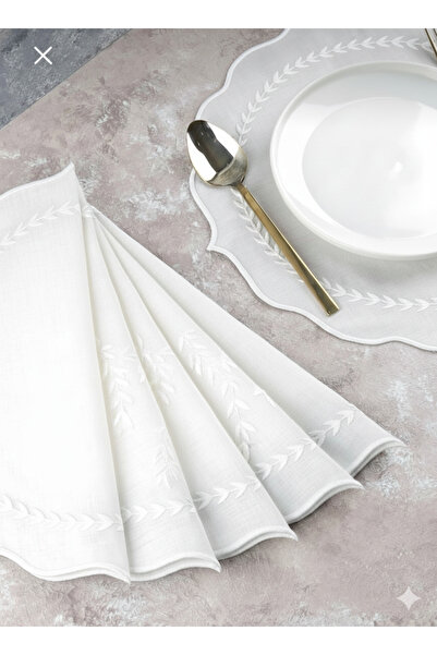 VeraLüx Home 6 Adet Nakışlı Keten Amerikan Servis - Keten Supla