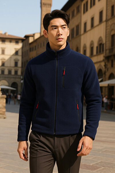 COMBİNE MİCHAİL Men's Winter Casual Thick Navy Blue Fleece