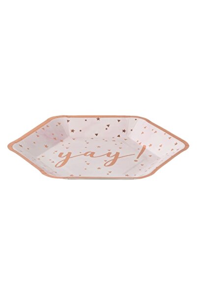 OEM White Hexagonal Paper Plates with Pink-Gold 'Yay' Foil, 18 cm, 6 pcs
