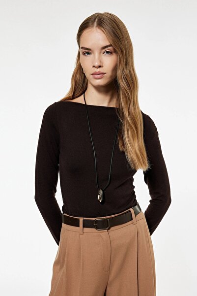 Koton Women's X Sima Tarkan - Asymmetric Boat Neck Long Sleeve Knit Sweater 6...