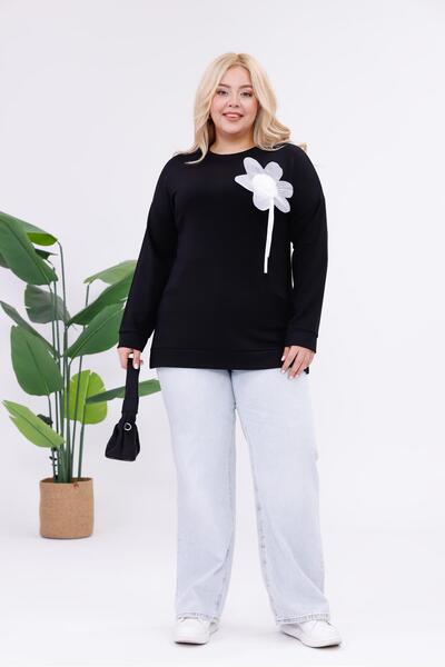 Siyezen Plus Size Modal Fabric Sweatshirt with Floral Accessories