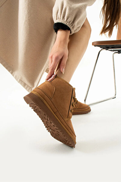 TubiBella İçi Yünlü Mat Taba Renkli Süet Kadın Bot