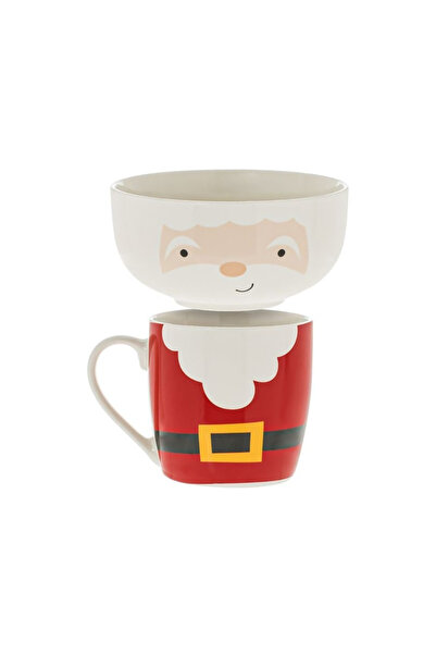 Housevetta Christmas mug, mug with bowl set, Santa Claus model, porcelain, 370 ml