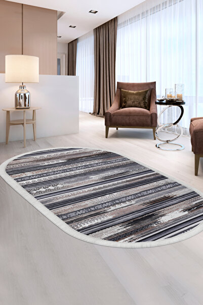 Dijidekor ΨΗΦΙΑΚΟ Οβάλ Χαλί με Κρόσσια ΚΟΛΩΝΑ ΜΟΝΤΕΛΟ ΚΑΦΕ Σβήσιμο 100x200