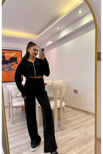 Gamze Ege Fashion Siyah alt üst takım işlemeli