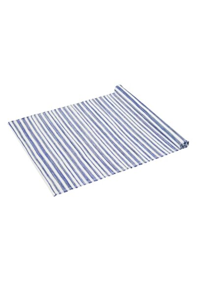 OEM Beach mat roll - White cotton with light blue stripes 180x70cm