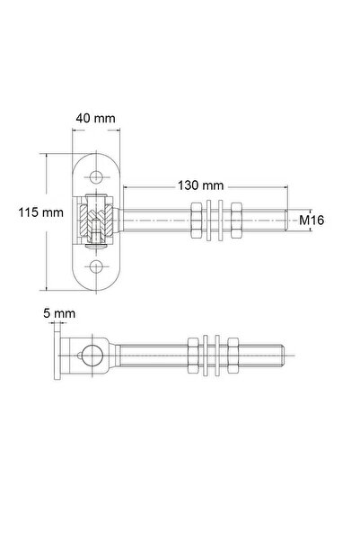 EmaConstruct Gate hinge, adjustable, with M16 rod, length 130 mm, galvanized steel