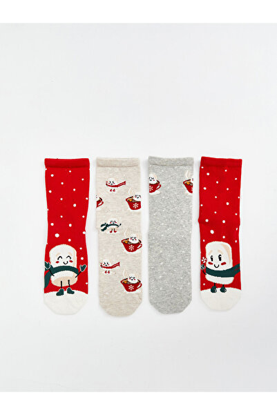 LC Waikiki جوارب LCW DREAM MA BELLA النسائية ذات الطابع الأحمر لعيد الميلاد م...