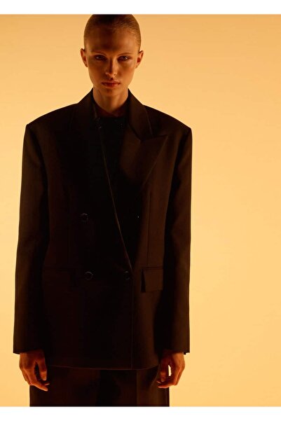 MANGO Woman Yün karışımlı klapalı blazer ceket