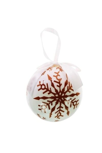 ANTBRO Ornament de Crăciun - glob alb decorat cu fulg de zăpadă, plastic, 10 cm