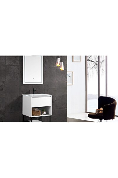 Trendy's Σετ επίπλων μπάνιου Trendy's με κεραμικό νιπτήρα και καθρέφτη - ματ λευκό, 600x460x820 mm