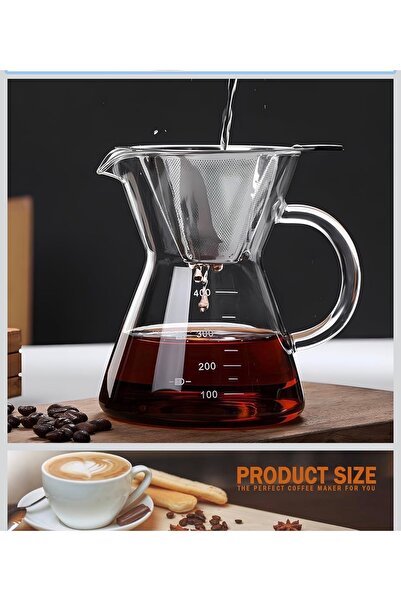 LUXURY Chemex Glass Drip Coffee Maker with Stainless Steel Filter Carafe 400ml
