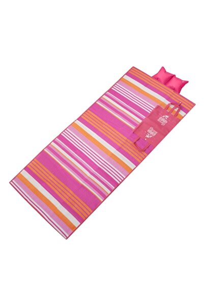 OEM Triple Beach Mat Bag Fuchsia with Stripes 'Summer' & Inflatable Pillow 180x86 cm
