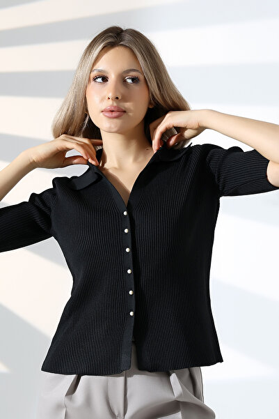 lubiti بلوزة بأكمام قصيرة موديل ZR بأزرار لؤلؤية