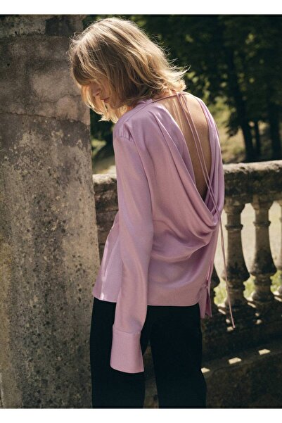 MANGO Woman Drape Back Detailed Satin Blouse