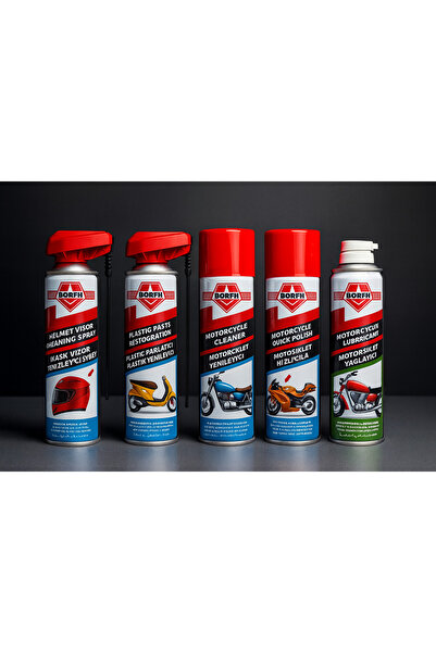 Börfh Motosiklet sprey set 5 Adet Zincir Temizleme Yağlama Cila Kask Temizley...