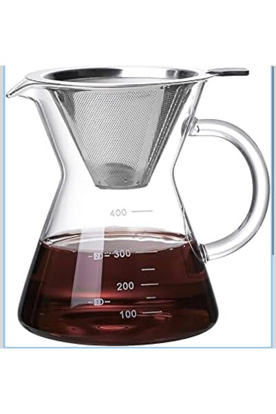 LUXURY Chemex Glass Drip Coffee Maker with Stainless Steel Filter Carafe 400ml