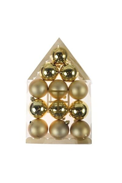 ANTBRO Set de 12 globuri de Crăciun, finisaj mat și lucios, auriu, 6 cm