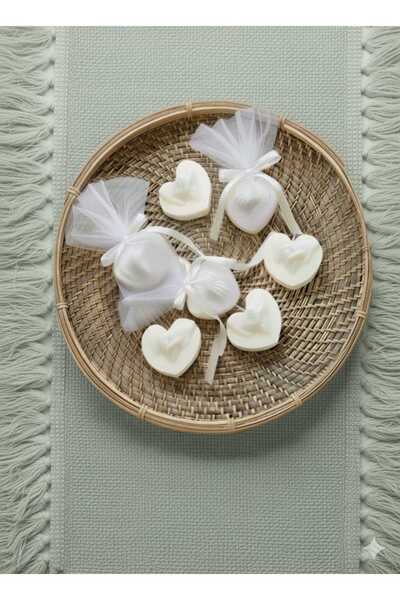 CAN 10'lu Söz,Nişan,Nikah Hediyeligi Tül Keseli Kalp Mum