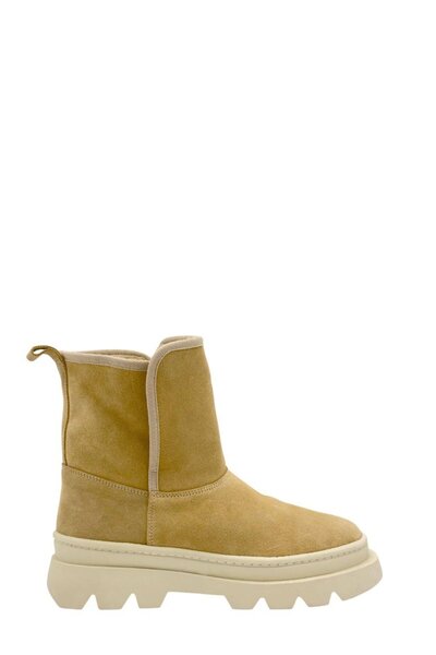 Moulin Shoes Camel Leather Thick Sole Real Leather Women's Boots with Fur Inside